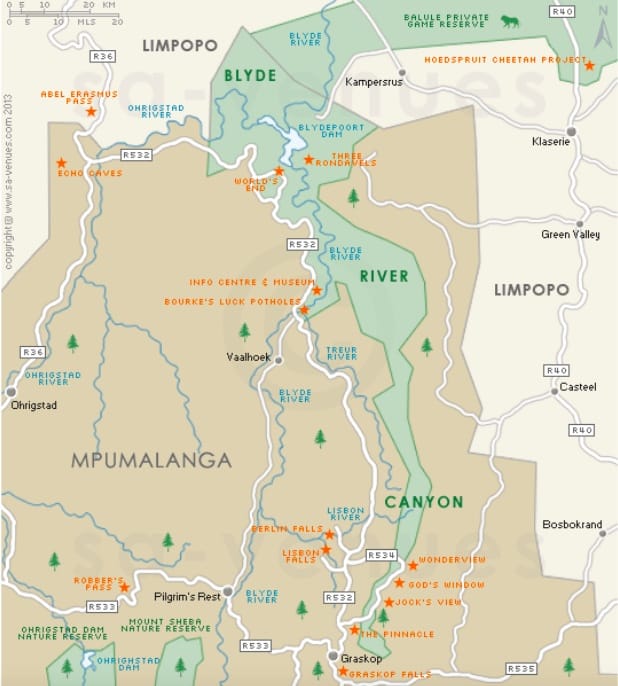 carte du Blyde River Canyon